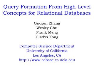 Query Formation From High-Level Concepts for Relational Databases
