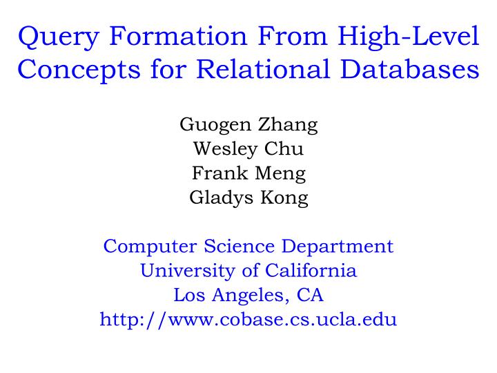 query formation from high level concepts for relational databases