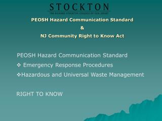 PEOSH Hazard Communication Standard &amp; NJ Community Right to Know Act