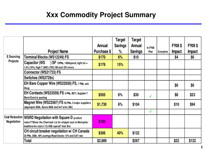 xxx commodity project summary