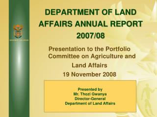 DEPARTMENT OF LAND AFFAIRS ANNUAL REPORT 2007/08