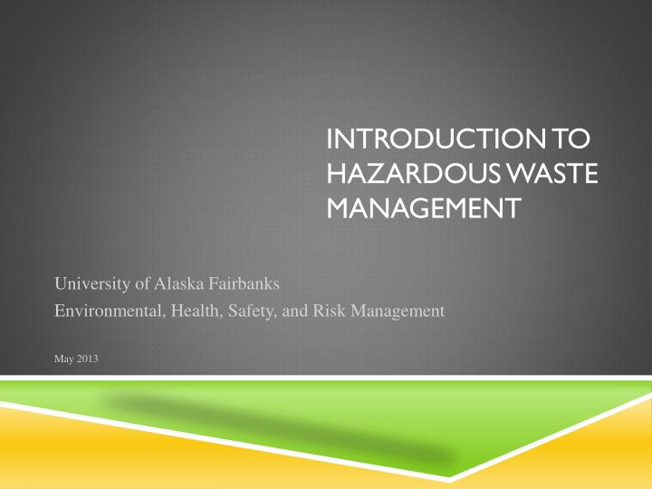 introduction to hazardous waste management