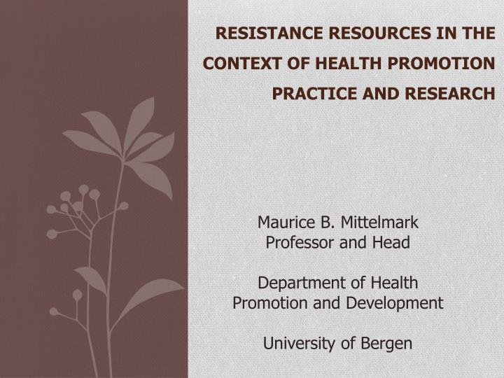 resistance resources in the context of health promotion practice and research