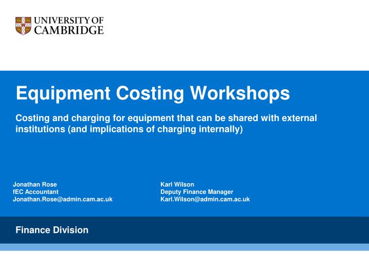 equipment costing workshops