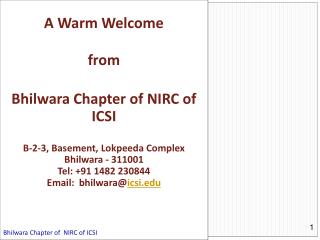A Warm Welcome from Bhilwara Chapter of NIRC of ICSI B-2-3, Basement, Lokpeeda Complex