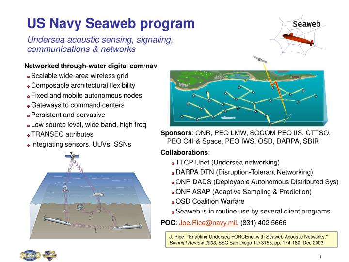 us navy seaweb program undersea acoustic sensing signaling communications networks