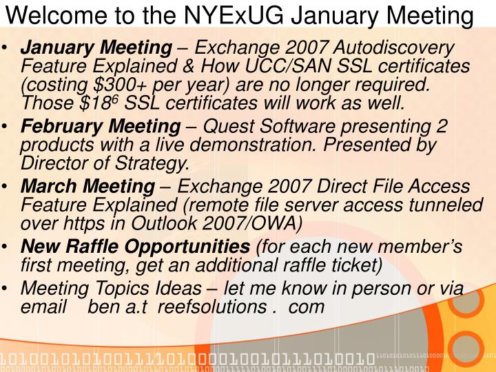 welcome to the nyexug january meeting