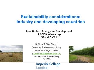 Sustainability considerations: Industry and developing countries
