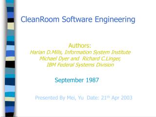 CleanRoom Software Engineering
