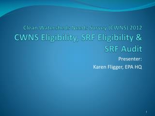 Clean Watersheds Needs Survey (CWNS) 2012 CWNS Eligibility, SRF Eligibility &amp; SRF Audit