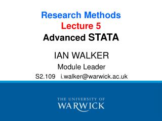 Research Methods Lecture 5 Advanced STATA