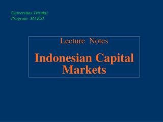 Lecture Notes Indonesian Capital Markets