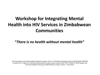 Workshop for Integrating Mental Health into HIV Services in Zimbabwean Communities