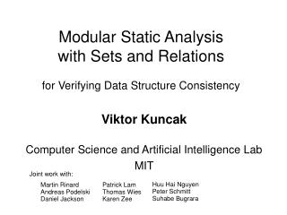 Modular Static Analysis with Sets and Relations for Verifying Data Structure Consistency