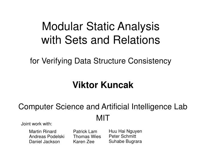 modular static analysis with sets and relations for verifying data structure consistency