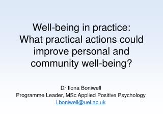 Well-being in practice: What practical actions could improve personal and community well-being?
