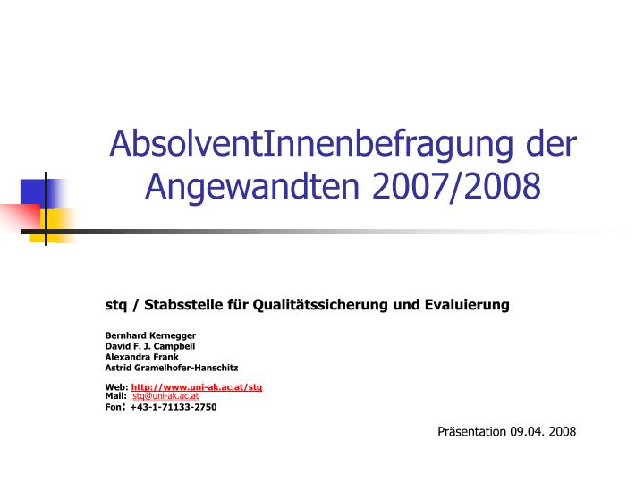 absolventinnenbefragung der angewandten 2007 2008