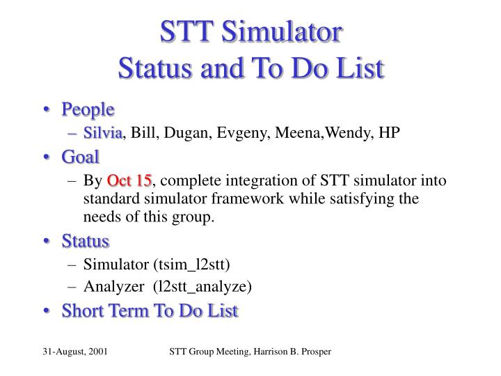 stt simulator status and to do list