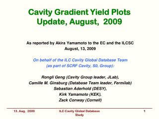Cavity Gradient Yield Plots Update, August, 2009