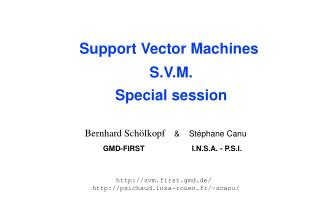 Support Vector Machines S.V.M. Special session
