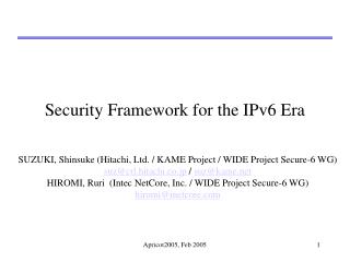 Security Framework for the IPv6 Era