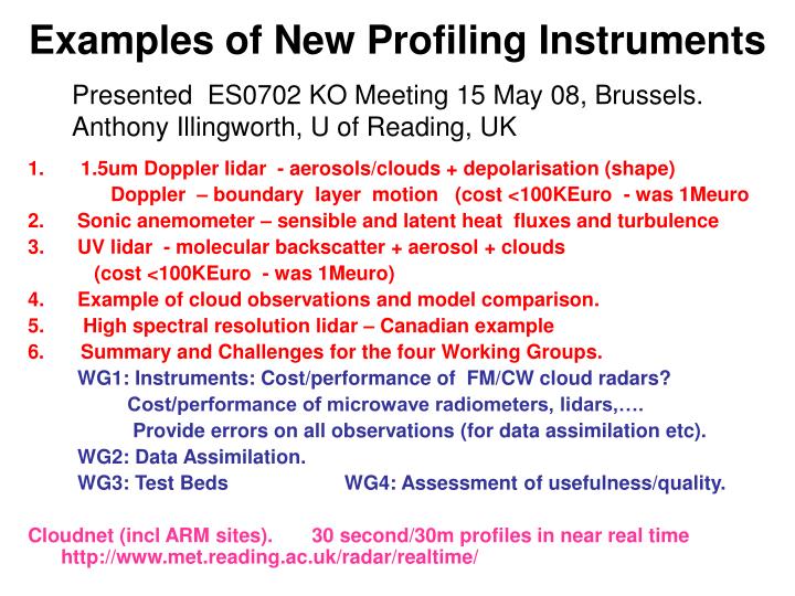 examples of new profiling instruments