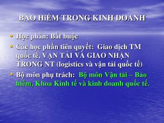 BẢO HiỂM TRONG KINH DOANH