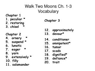Walk Two Moons Ch. 1-3 Vocabulary