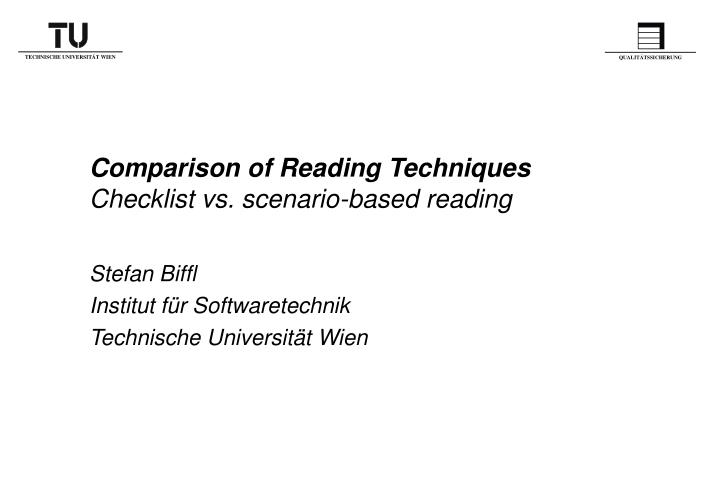comparison of reading techniques checklist vs scenario based reading