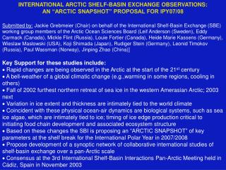 INTERNATIONAL ARCTIC SHELF-BASIN EXCHANGE OBSERVATIONS: