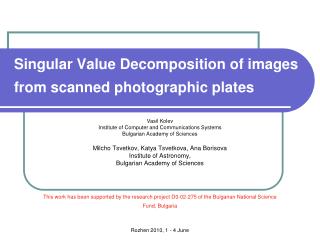 Singular Value Decomposition of images from scanned photographic plates