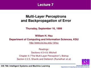Thursday, September 16, 1999 William H. Hsu Department of Computing and Information Sciences, KSU