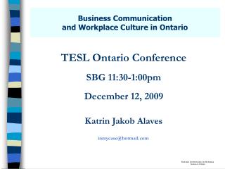 Business Communication and Workplace Culture in Ontario