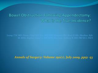Bowel Obstruction Following Appendectomy: What is the True Incidence?