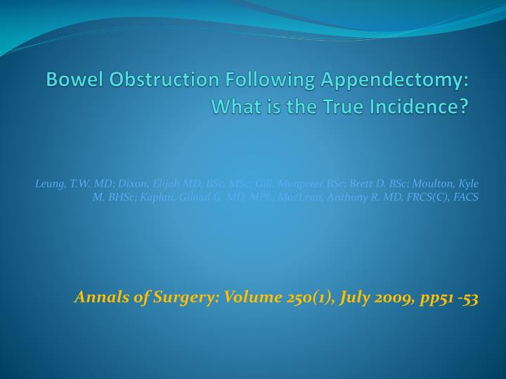 bowel obstruction following appendectomy what is the true incidence