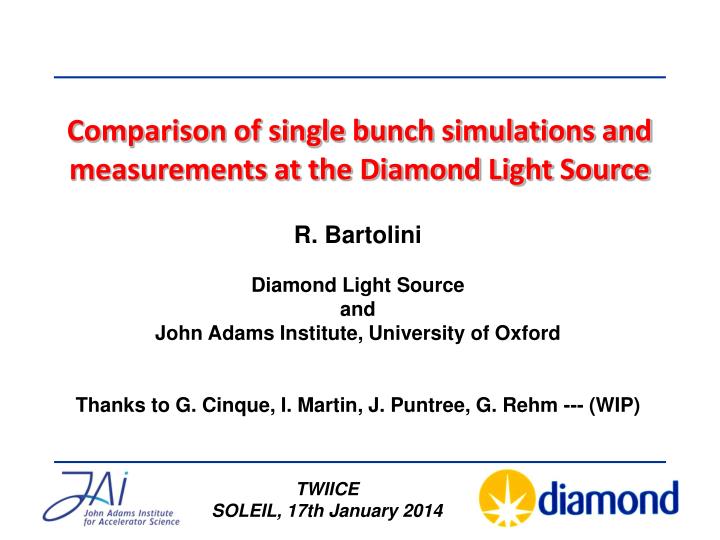 comparison of single bunch simulations and measurements at the diamond light source