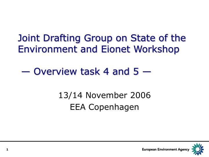joint drafting group on state of the environment and eionet workshop overview task 4 and 5