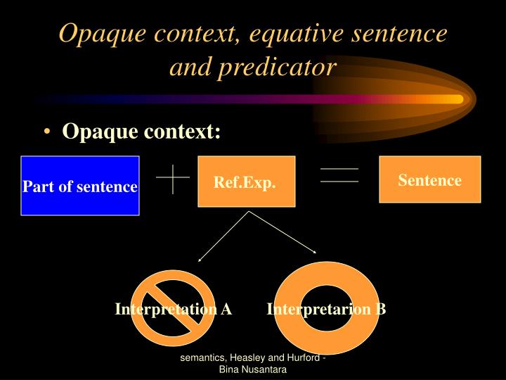 opaque context equative sentence and predicator