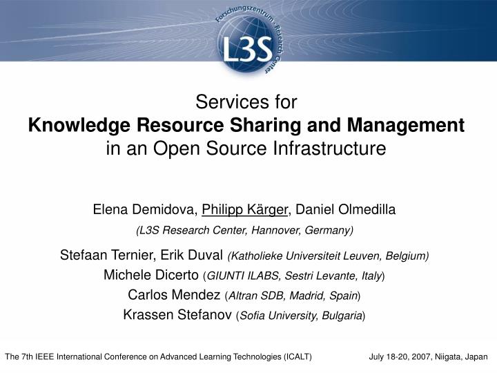 services for knowledge resource sharing and management in an open source infrastructure