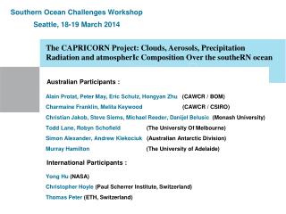 Southern Ocean Challenges Workshop Seattle, 18-19 March 2014