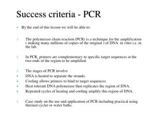Success criteria - PCR