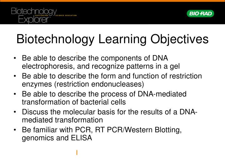 biotechnology learning objectives