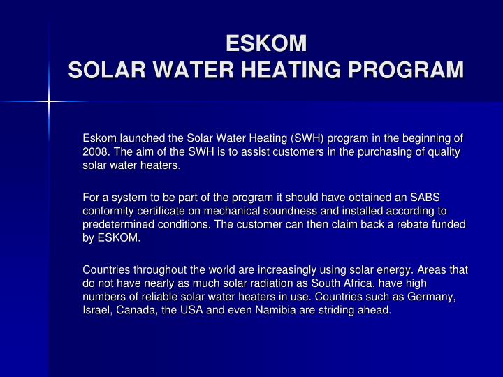 eskom solar water heating program