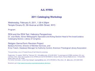 AJL NYMA 2011 Cataloging Workshop