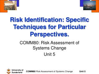 Risk Identification: Specific Techniques for Particular Perspectives.