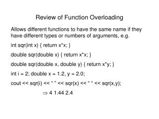 Review of Function Overloading