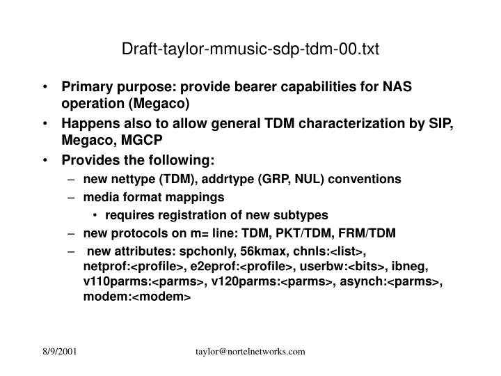 draft taylor mmusic sdp tdm 00 txt