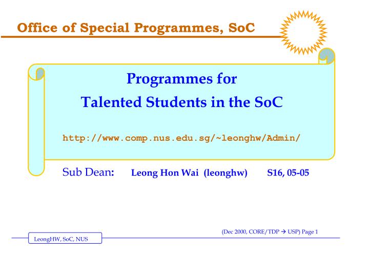 office of special programmes soc