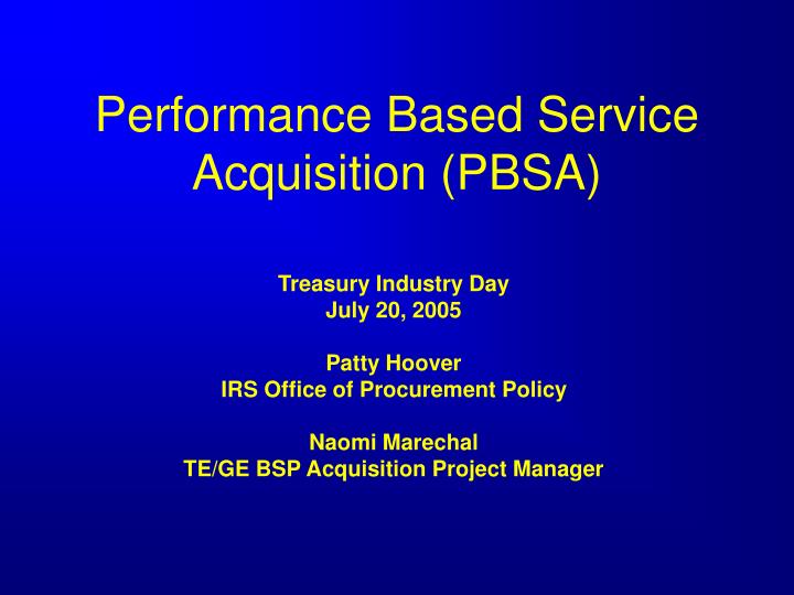 performance based service acquisition pbsa