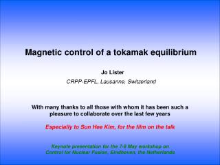 Magnetic control of a tokamak equilibrium